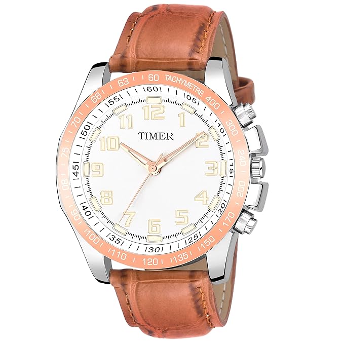 Timer Fashionable White Dial Analog Watch for Men & Boys
