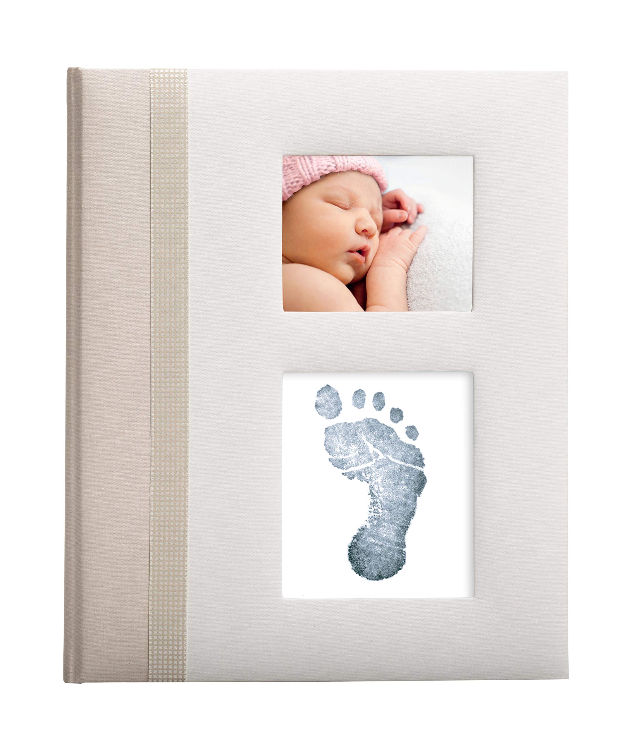 Pearhead Baby Memory Book with Included Clean-Touch Baby Safe Ink Pad to Create Baby's Hand or Footprint, New Mum Gift, Record Milestone Journal, Ivory