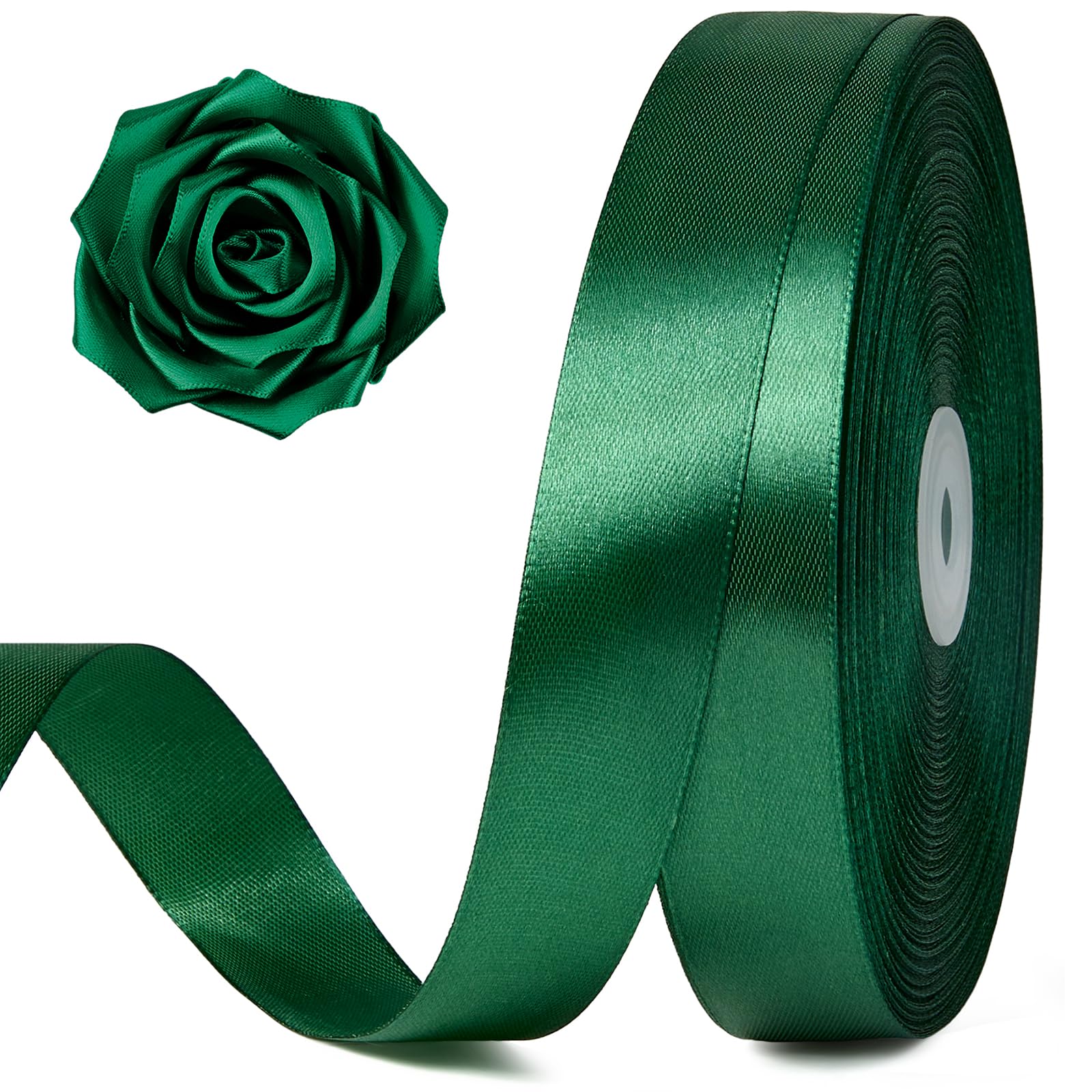 Photo 1 of 100 Yards 1 Inch Dark Green Satin Ribbon, Solid Craft Fabric Ribbon for Christmas Gift Wrapping, Bows Making, Flower Bouquet, Wedding Party Decoration