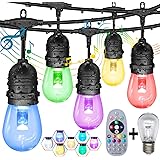Outdoor String Lights, Patio Lights GANA 24/48FTS Music Flash RGBW Colourful, Safe 12V Low Voltage LED Shatterproof Bulbs Con