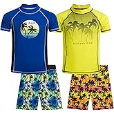 Body Glove Boys Swim Set - 4 Piece UPF 50+ Swim Trunks and Rash Guard for Boys Kids Swimwear Set (Sizes: 4-12)