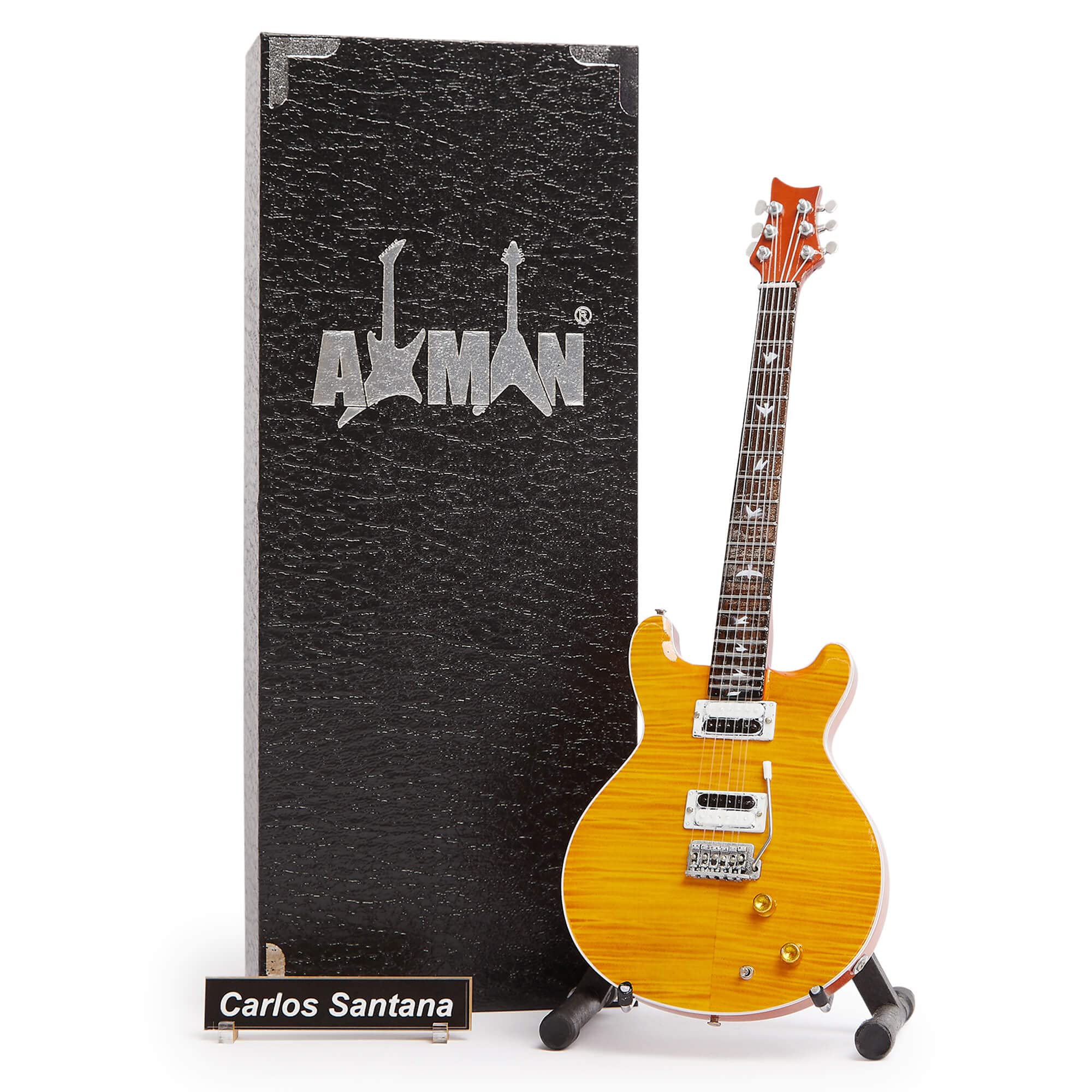Axman Carlos Santana (Santana) - Supernatural: Miniature Guitar Replica - Music Gifts - Handmade Ornamental 1/4 Scale - Includes a Display Box, Name Tag and Miniature Guitar Stand