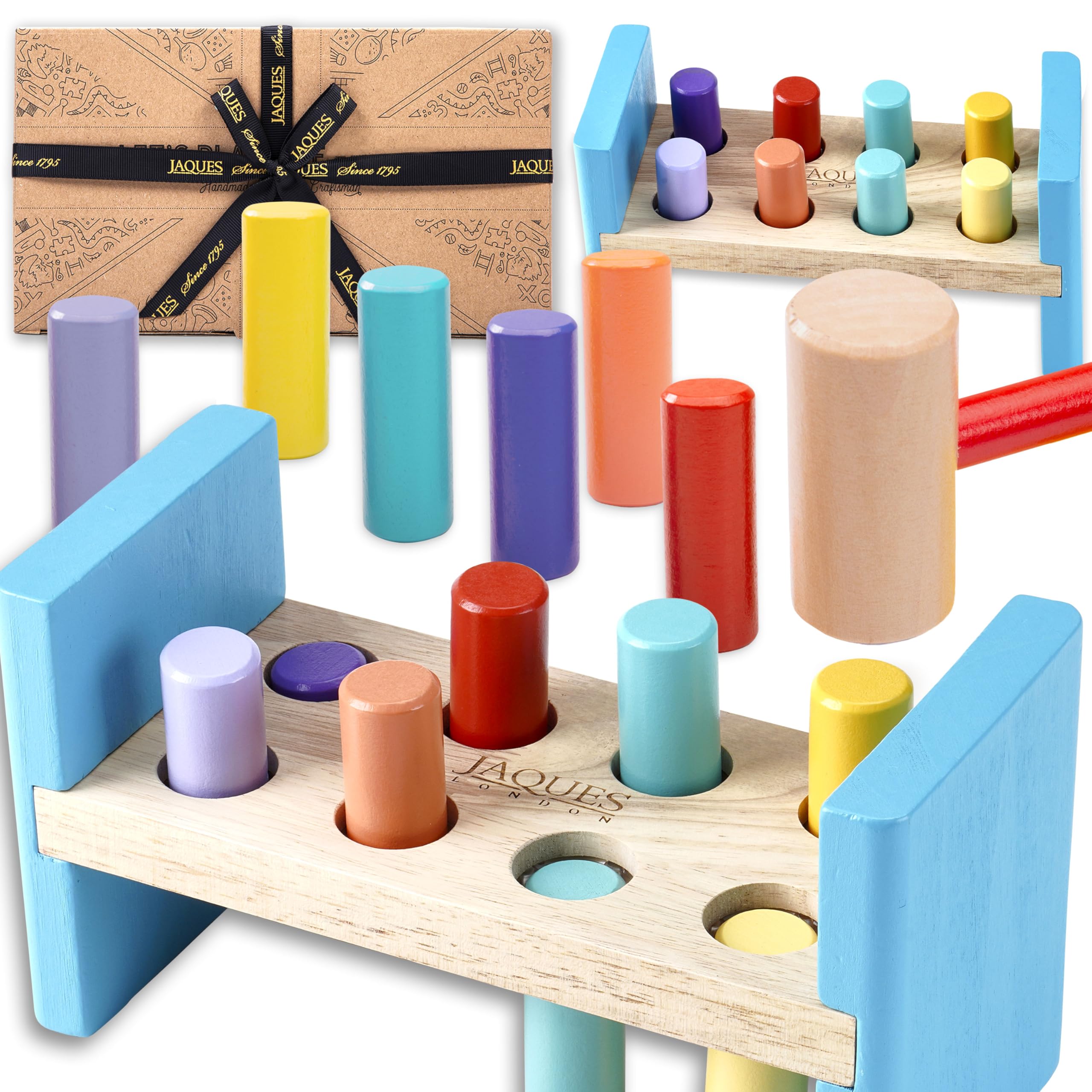 Jaques of London Wooden Hammer Toys for 1 Year Old | Montessori Motor Skills Hammer Bench Toy Toddlers Aged 1 2 & 3 | Toddler Toys Pounding Bench | Since 1795