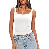 Darong Women's Padded Square Neck Tank Tops Summer Double Layer Basic Sleeveless Tank Shirts Built in Bra