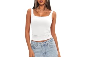 Darong Women's Padded Square Neck Tank Tops Summer Double Layer Basic Sleeveless Tank Shirts Built in Bra