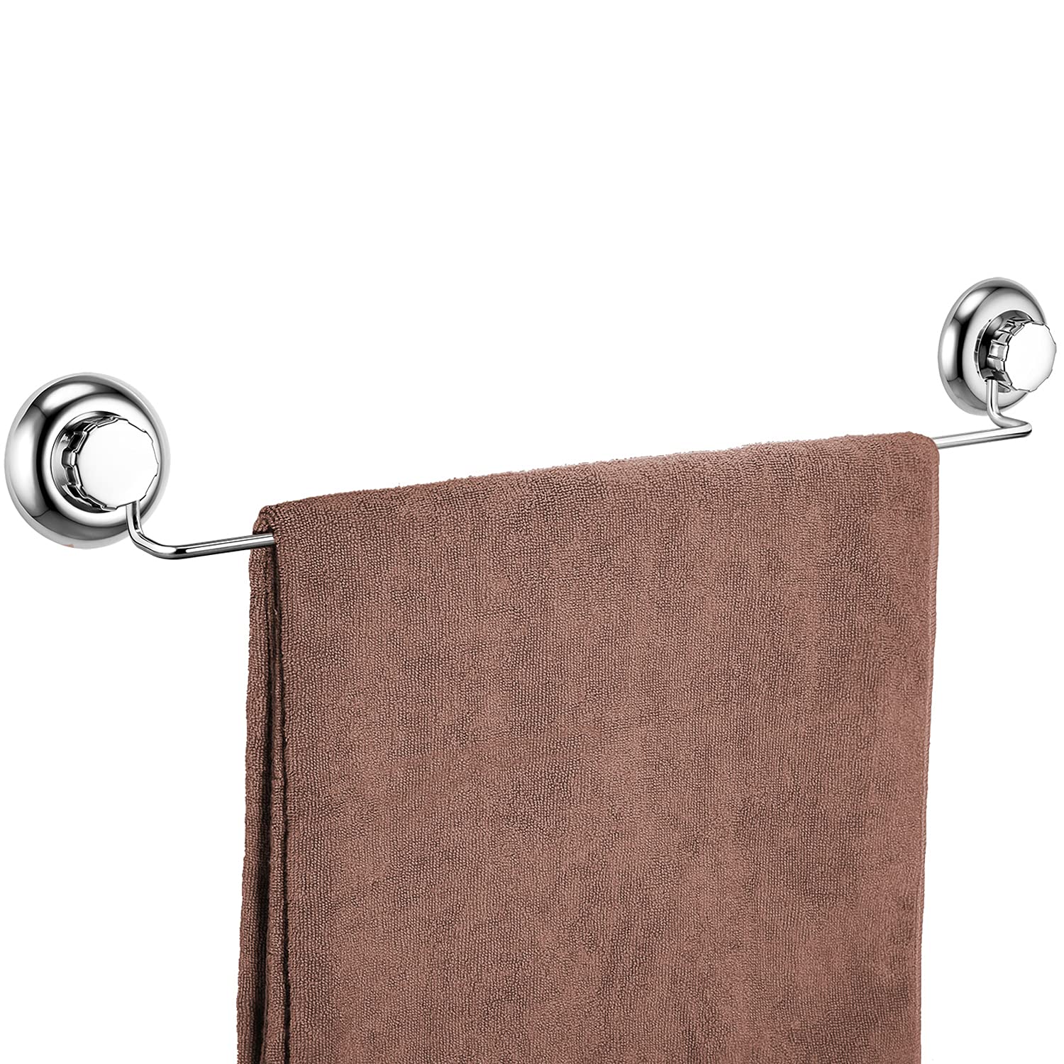 MaxHold No-Drilling/Suction Cup Single Towel Bar 18" - Vaccum System - Stainless Steel Never Rust - for Bathroom & Kitchen