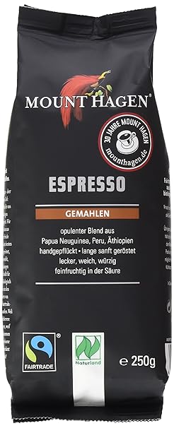 Mount Hagen Espresso gemahlen FairTrade, Naturland, 2er Pack (2 x 250 g) - Bio