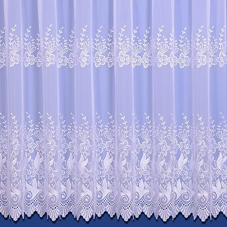 Vienna Tergal Embroidered Voile Net Curtain White - Sold by the Metre