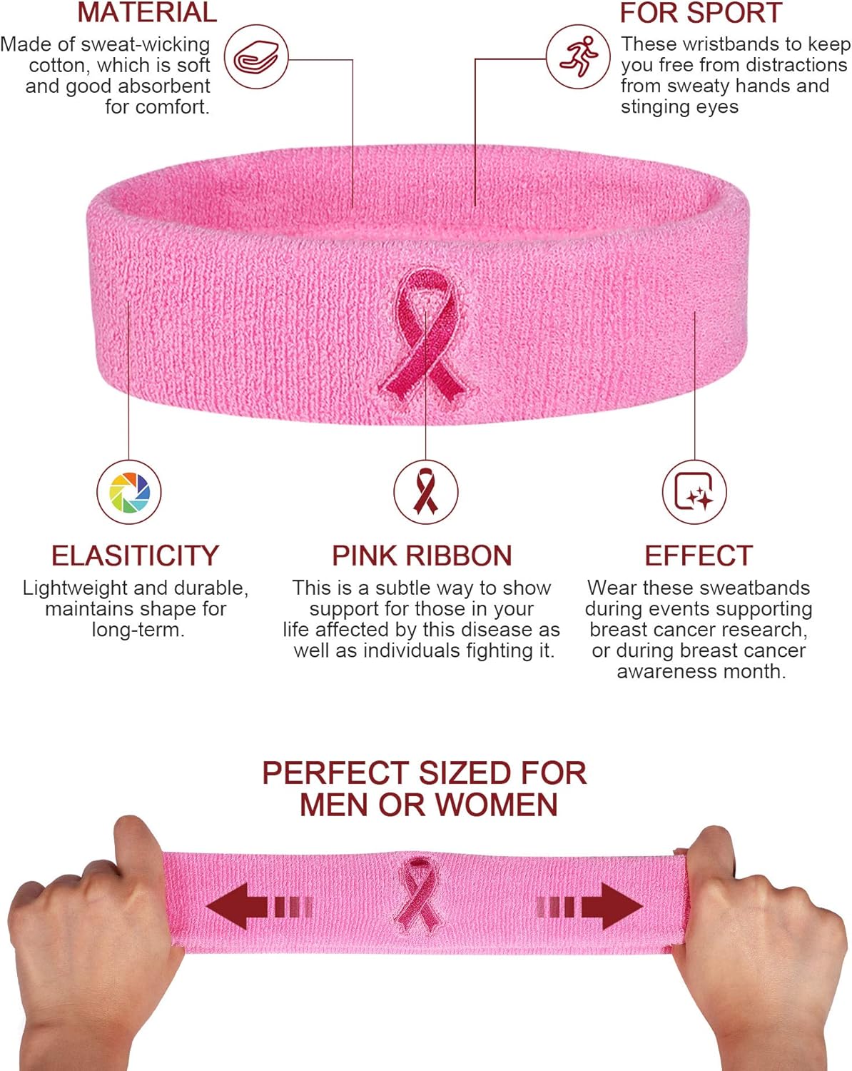 Gejoy 9 Pieces Breast Cancer Headband Sweatbands,Breast Cancer