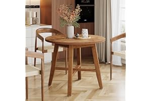 31.5-Inch Round Dining Table for 2-4, Solid Wood Farmhouse Kitchen Table for Living Room, Dining Room, Apartment (Brown)