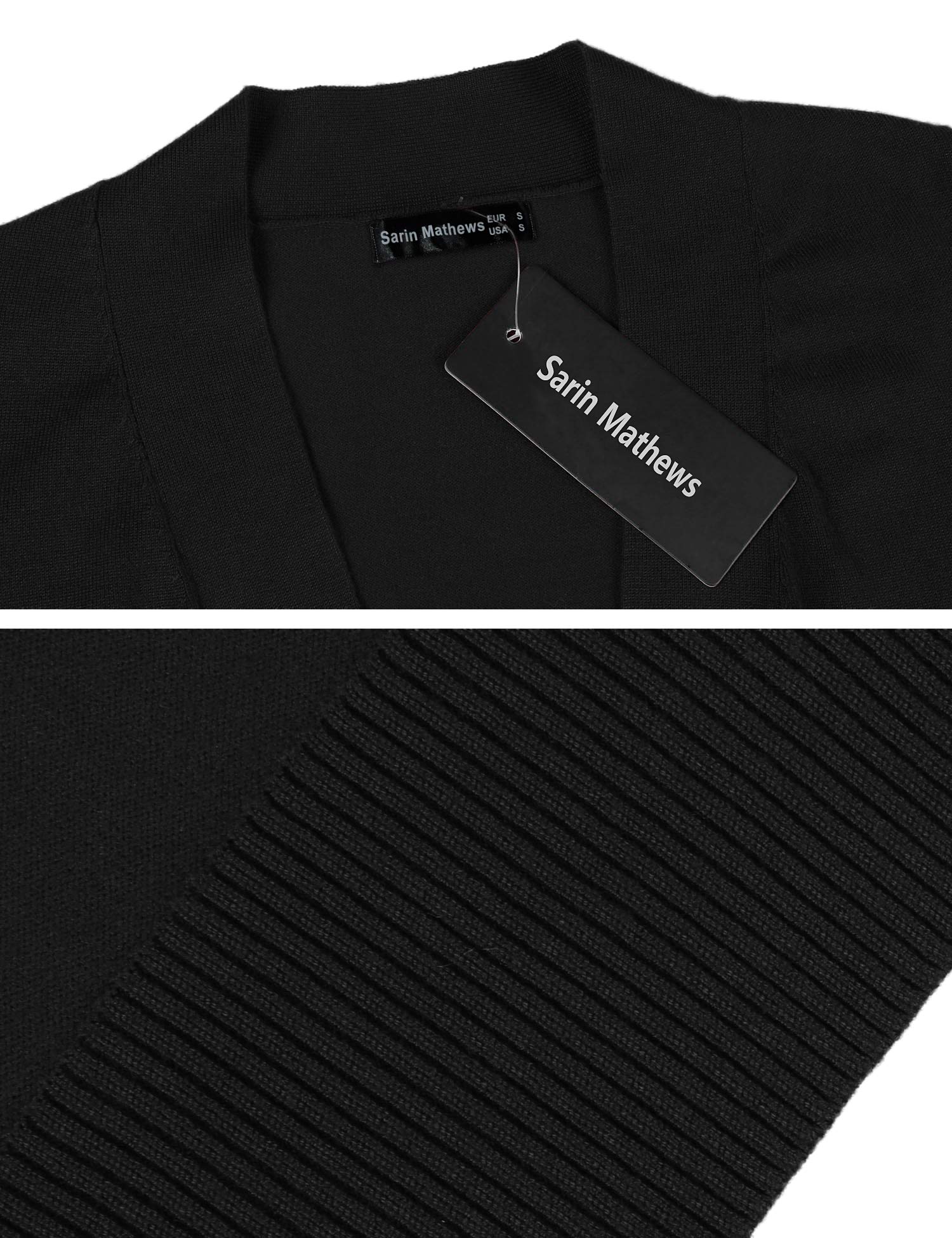 Sarin Mathews Womens 3/4 Sleeve Open Front Cropped Short Knit Cardigan Sweaters Black M