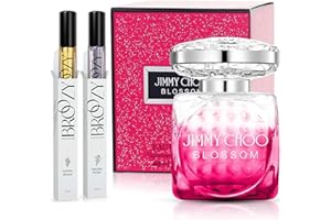 BROOZY CREATIONS Broozy Collections - Women's Perfumes Set - Bundle of 1 Designer Fragrance JIMMY-CH00 Blossom (60ml) | 2 Broozy Travel Size Perfume for Women Sample Bottles (10ml) - Mini Perfume Gift Set Sampler