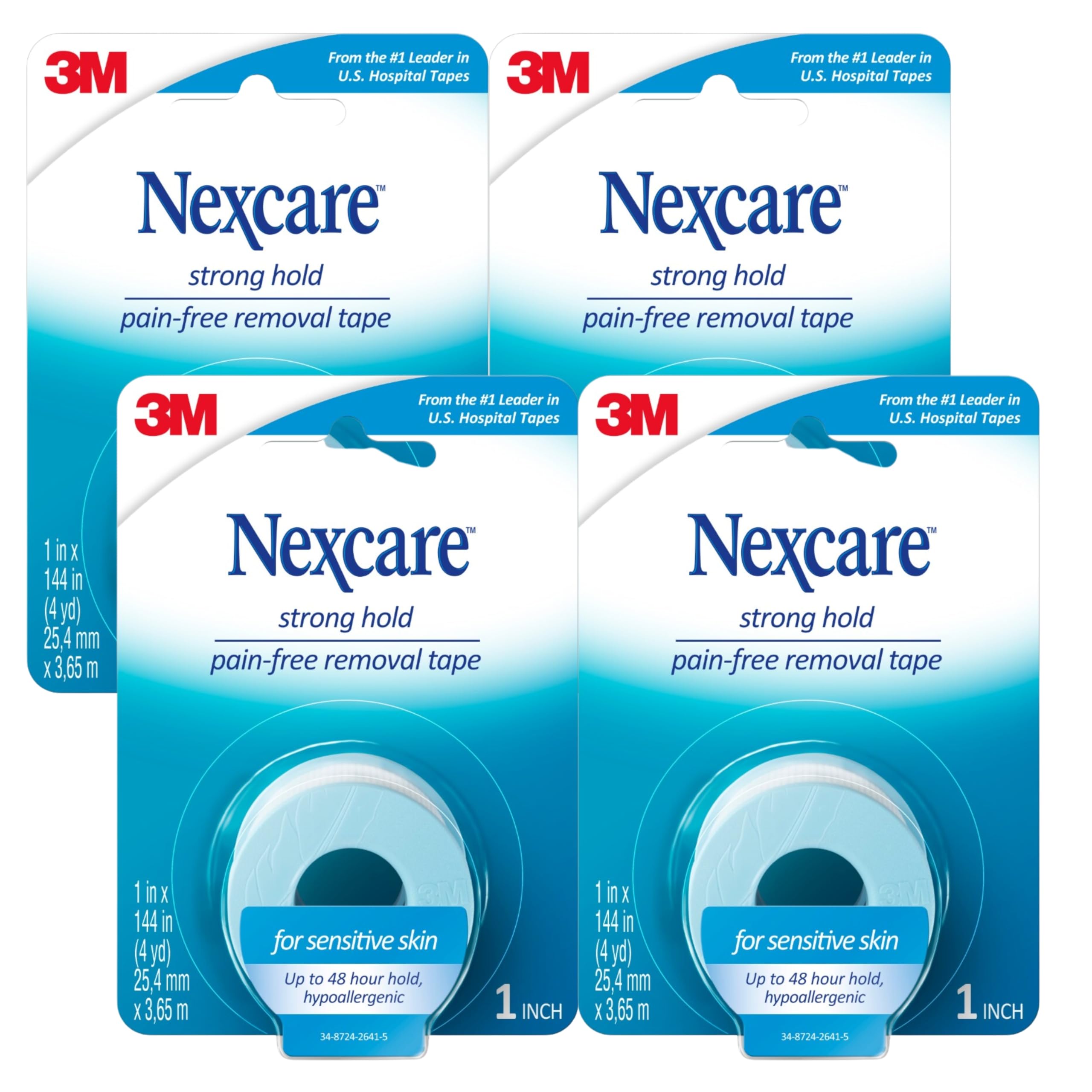 Nexcare Sensitive Skin Low Trauma Tape, 4 Count – Gentle Adhesive Medical Tape for Fragile or Delicate Skin, Hypoallergenic & Latex-Free, Ideal for Post-Surgery Care, Pediatric Use, Frequent Changes Image