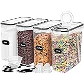 Skroam 4PCS Cereal Containers Storage [4L/135.2 oz], Airtight Food Storage Containers with Pour Spout for Kitchen & Pantry Organization Storage, Plastic Cereal Dispensers, Measuring Cup & 20 Labels