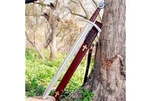 Christus Vincit 38" Latin Inscribed Medieval Crusader Sword, 30' Mirror Polish, Blood Groove Full-Tang, 12th Century Style Kn