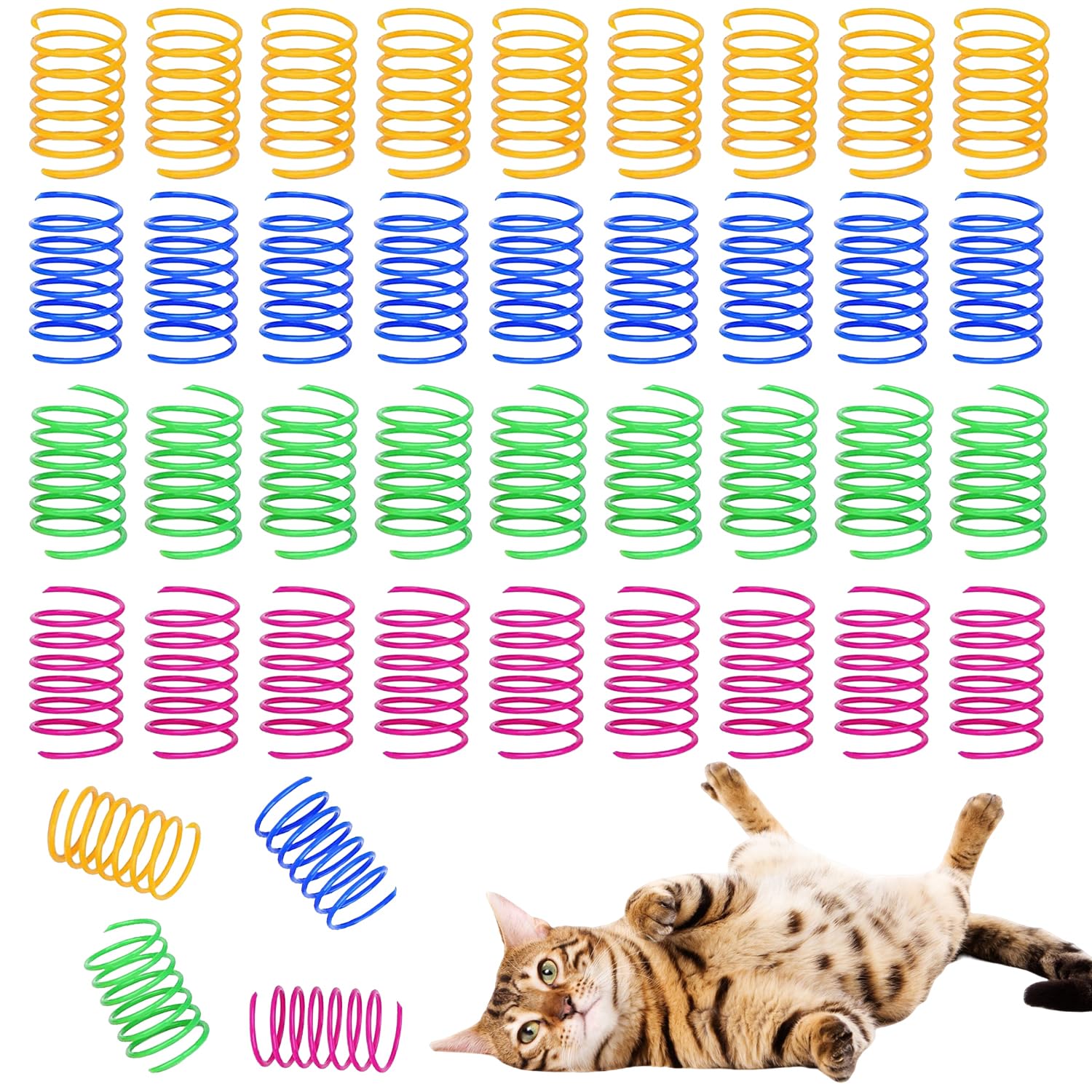 40 Pcs Cat Spring Toy – Interactive Cat Coil Toys for Indoor Cats – Colorful Springs for Swatting, Biting, and Chasing – Fun Cat Toys for Kittens & Adults