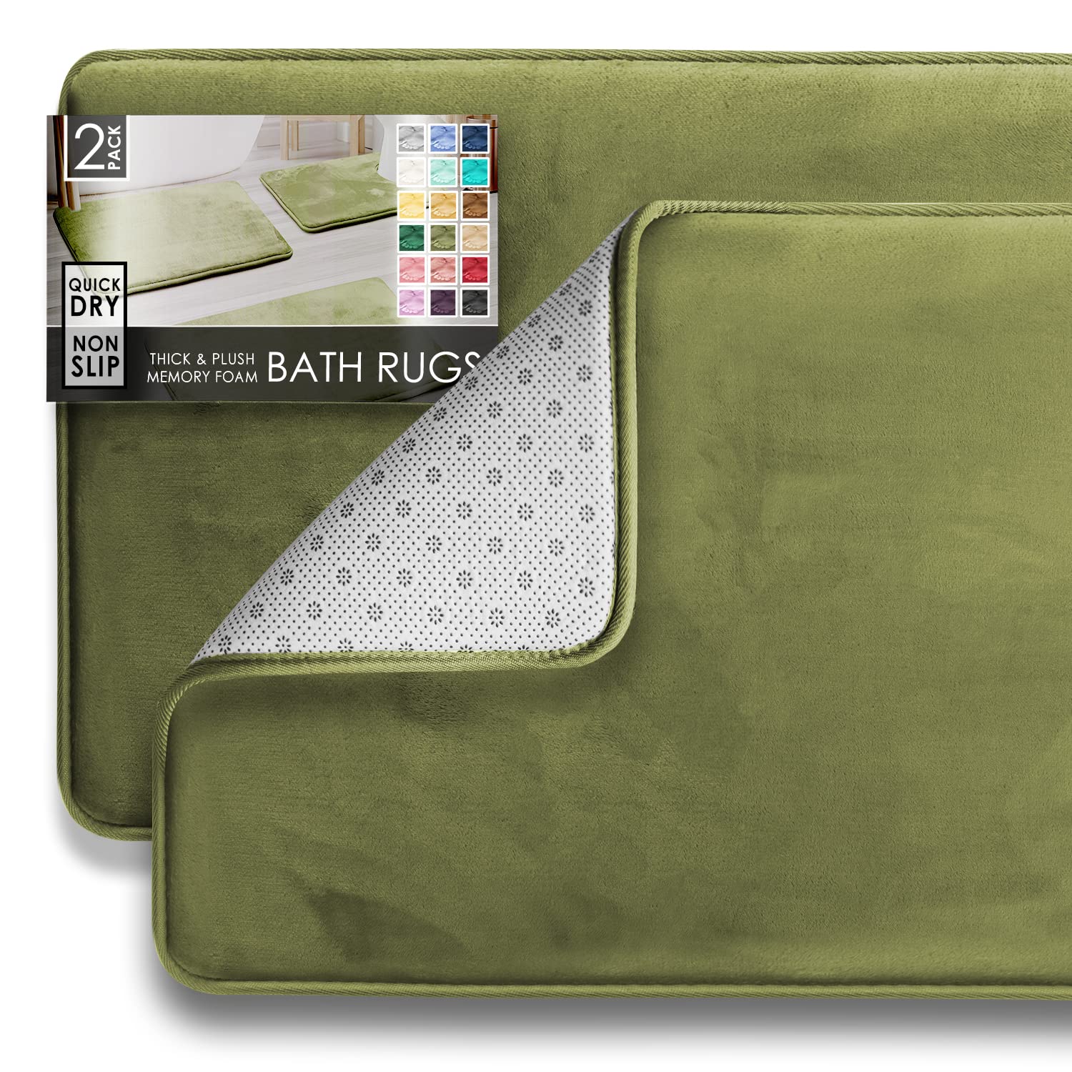 Photo 1 of Clara Clark 2 Piece Bathroom Rugs Bath Mat Set, Velvet Memory Foam Bath Mats for Bathroom - Non-Slip, PVC Backing Bath Rugs, Washable - Dries Quickly, Green