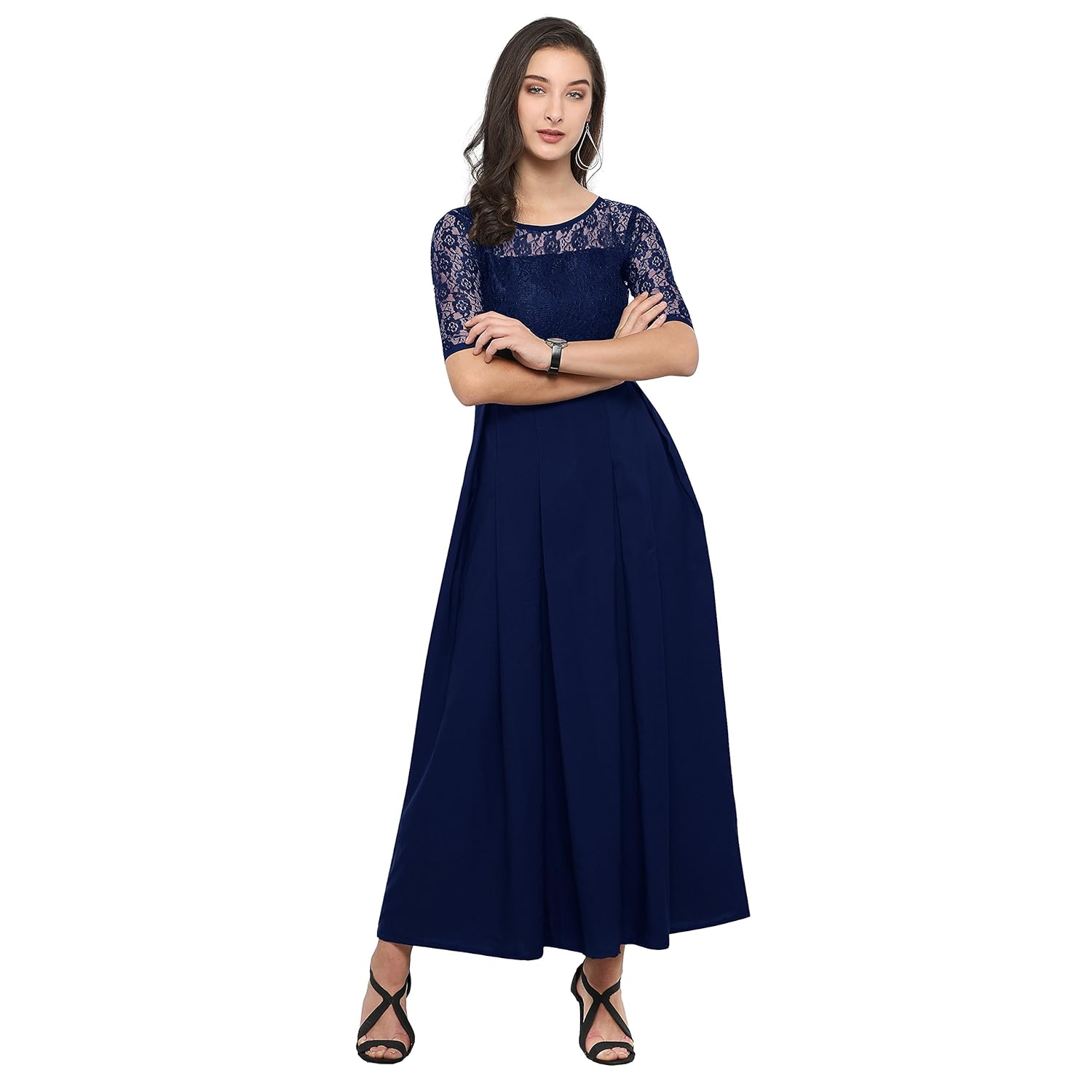 brahmani creation surat women's crepe dress (blue)