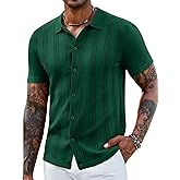 COOFANDY Men's Knit Shirts Short Sleeve Casual Button Down Polo Shirt Summer Beach Vacation Shirts