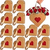 Glenmal 12 Pcs Valentine's Day Heart Shaped Flowers Boxes with Handles Empty Galentine Kraft Paper Wrap Floral Gift Boxes Bouquet Storage Bucket for Valentine Mother's Day Parties