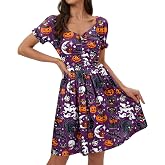 Womens Halloween Party Pleated Costume Elastic Waistband Sweetheart Neckline Vintage 1950s Swing Dress Purple Ghost L