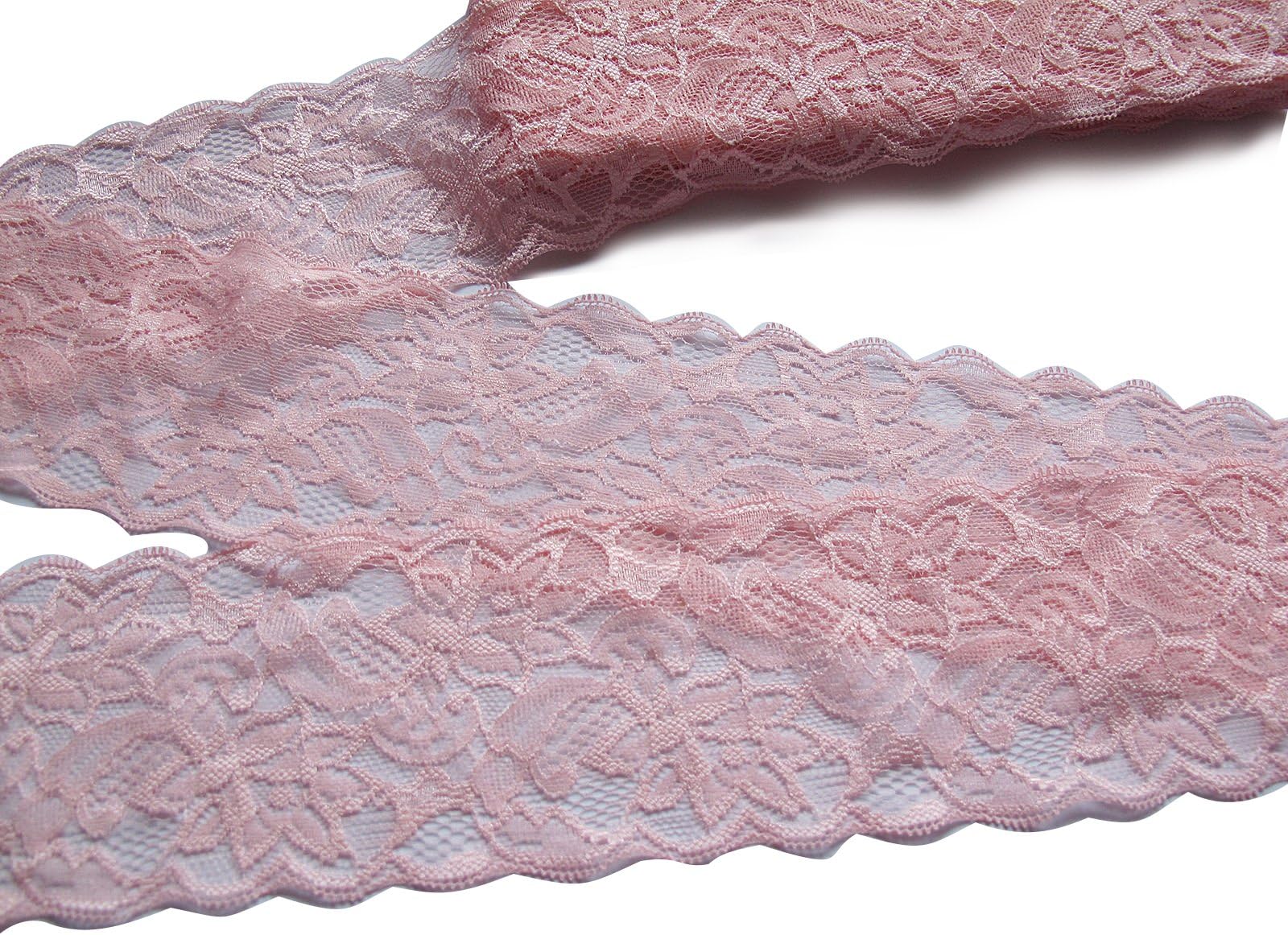 PrettyBoutique 1 Yard of 8cm Wide Elastic Stretch Lace Trim Ribbon Fabric Crafts Sewing DIY (Peach Pink)