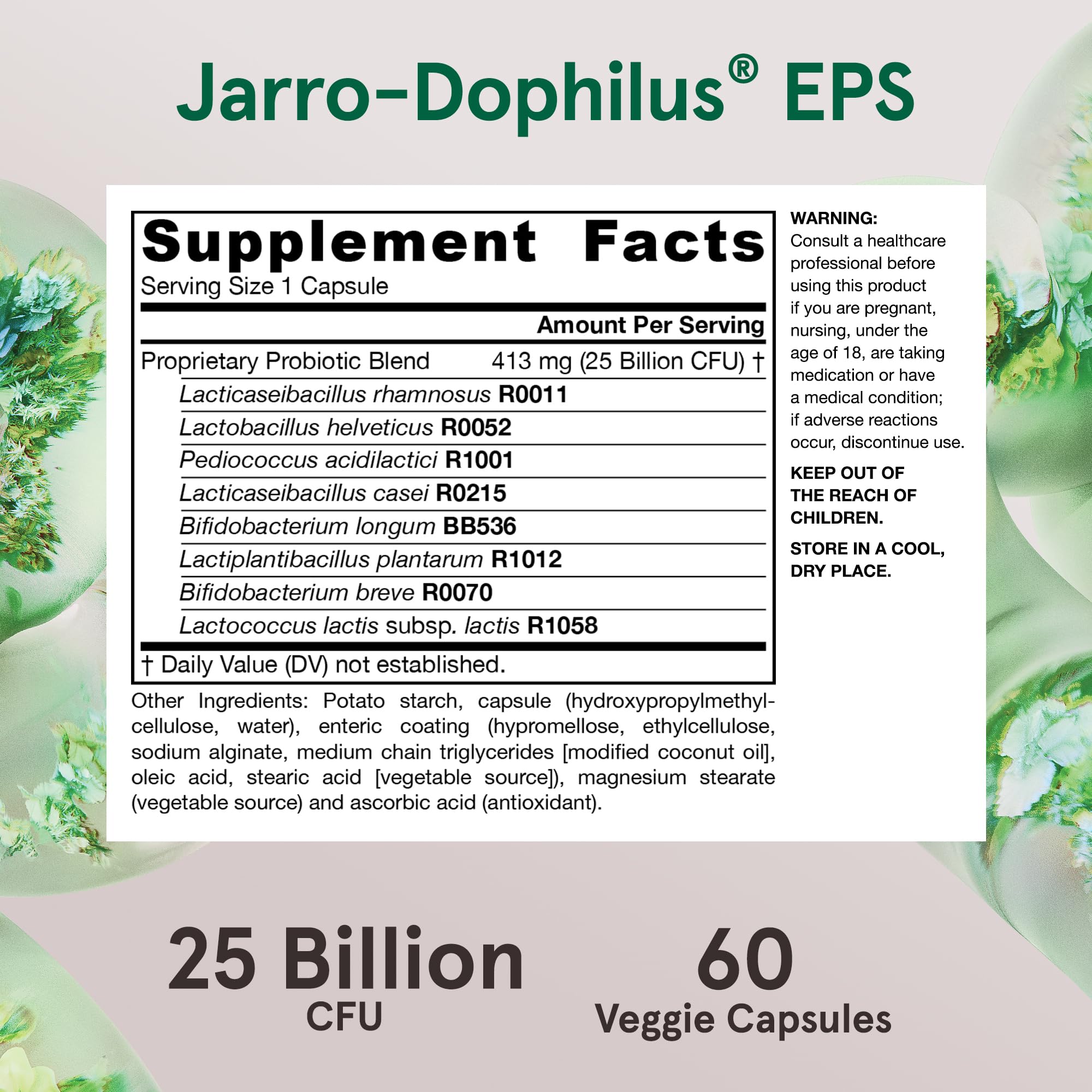 Jarrow Formulas Jarro-Dophilus EPS Higher Potency - 25 Billion Organisms Per Serving - 60 Veggie Caps - Multi-Strain Probiotic - Intestinal & Immune Health - 60 Servings