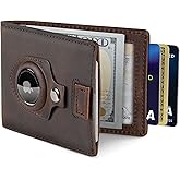 SERMAN BRANDS AirTag Wallet - RFID Blocking Mens Minimalist Money Clip Wallet for Airtag - Full Grain Leather - Slim Bifold. Front Pocket Air tag Wallets for men. Gift