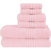 BOUTIQUO 6 Pack Cotton Towel Set, Contains 2 Bath Towels 28x55 inch, 2 Hand Towels 16x24 inch & 2 Wash Coths 12x12 inch, Ideal Everyday use, Ultra Soft Compact & Lightweight - Pink