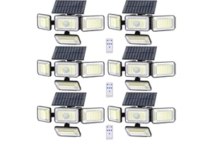 Mokot Solar Outdoor Lights, 288LED IP65 Waterproof Motion Sensor Outdoor Lights with Remote Control, 2500LM 4 Heads Solar Flood Wall Lights for Outside Yard - 6PACK Cool White