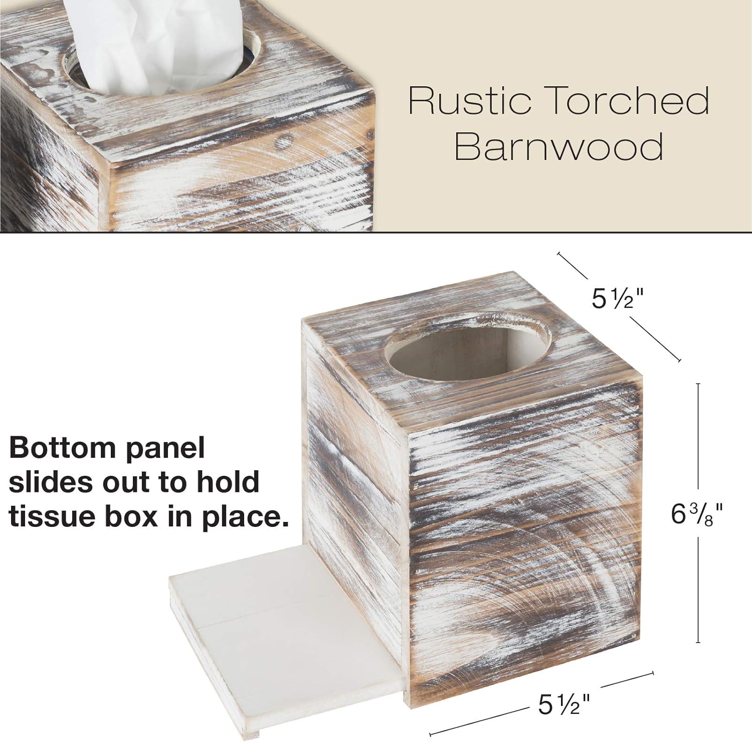Tissue Cube Box Includes Slide Out Bottom Panel Perfect For Farmhouse Bathroom Decor Pack Of 2 Excello Global Products Rustic Torched Barnwood Tissue Box Cover Tissue Holders