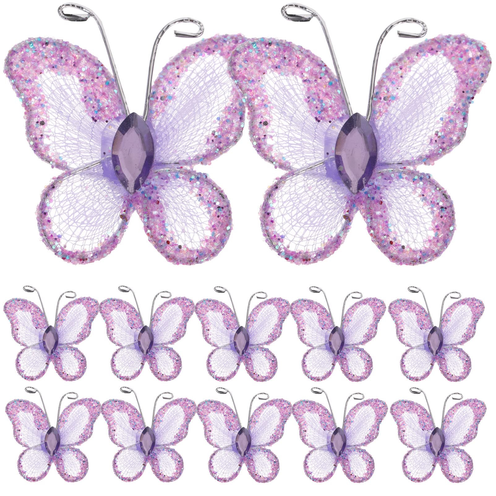 NUOBESTY 50Pcs Sheer Mesh Wire Glitter Butterfly for Wedding Decorative Butterflies Decors (Purple)