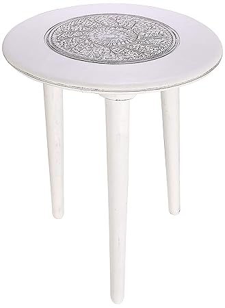 Wooden Table With 3 Legs Pillar Coffee Table Wood Modern Round Coffee Table Side Tables Entryway Table Living Room Side Table For Magazines Books And Plants 18x22 Inch Antique White Amazon In Home