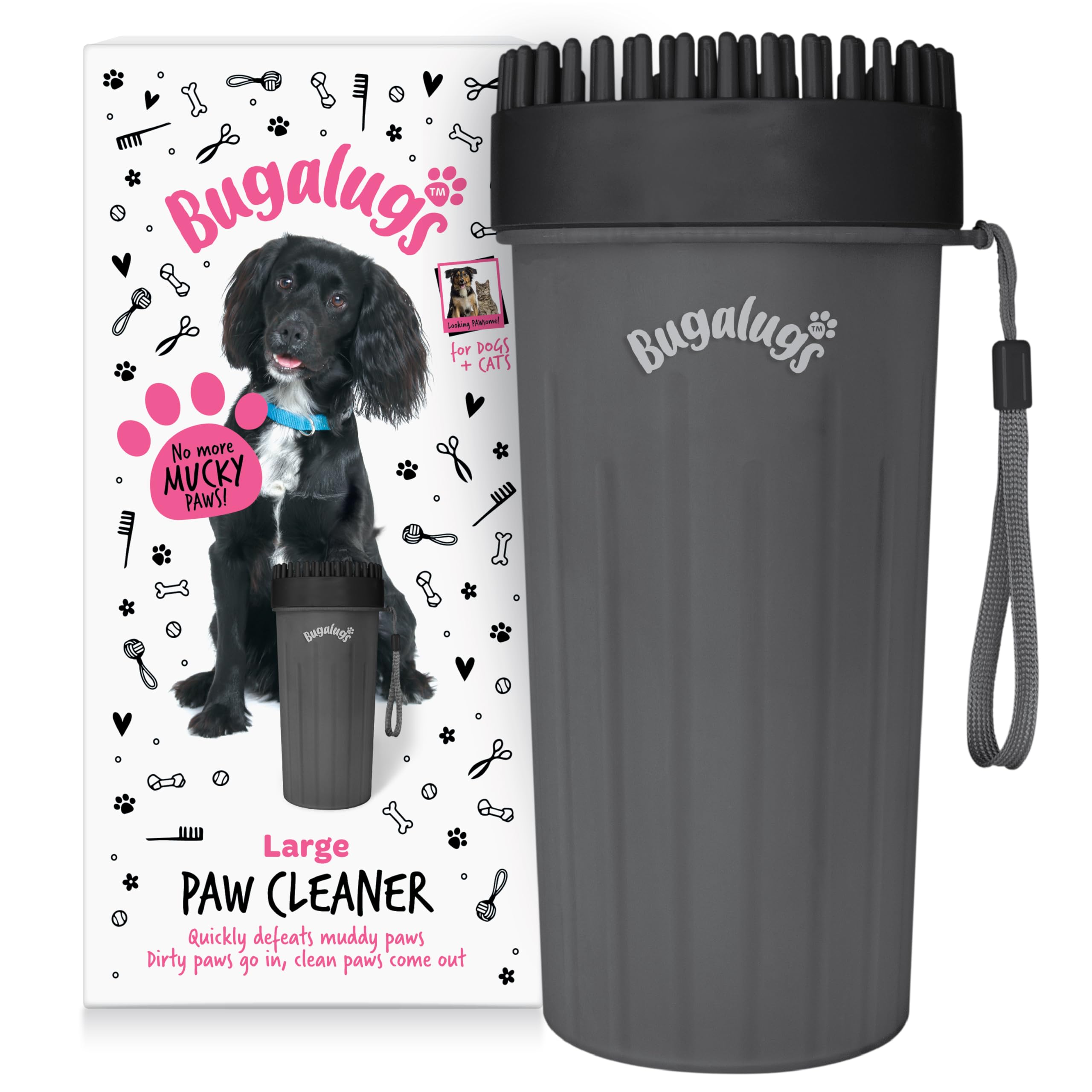 BUGALUGS Dog Paw Cleaner Paw Washers For Dogs. A Portable Dog Shower Paw Cleaner For Dogs & Cats. Dog Foot Washer is an Essential Dog Paw Washer Dog Walking Accessories (Large (Black))