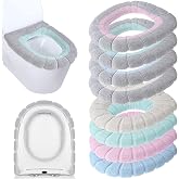 8 Pcs 11.8'' Thicker Bathroom Toilet Seat Cover Pads, Simple Colors | Stretchable Toilet Cushion Pads, Soft Fleece, Washable Universal Fit, Easy Install, Winter Warm for Home