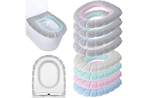 Moukeren 8 Pcs 11.8 Inch Thicker Bathroom Toilet Seat Cover Pads Soft Comfortable Toilet Seat Cushion Cover Stretchable Toilet Seat Warmer Easy Installation Cushioned Lid Covers (Simple Colors)