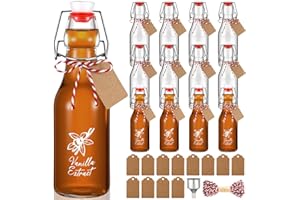 Reallnaive 12 Pack 8oz Vanilla Extract Bottles Swing Top Glass Bottles for Vanilla Extract Homemade Glass with Caps and Cotton Twines for Wedding Baby Shower Favors