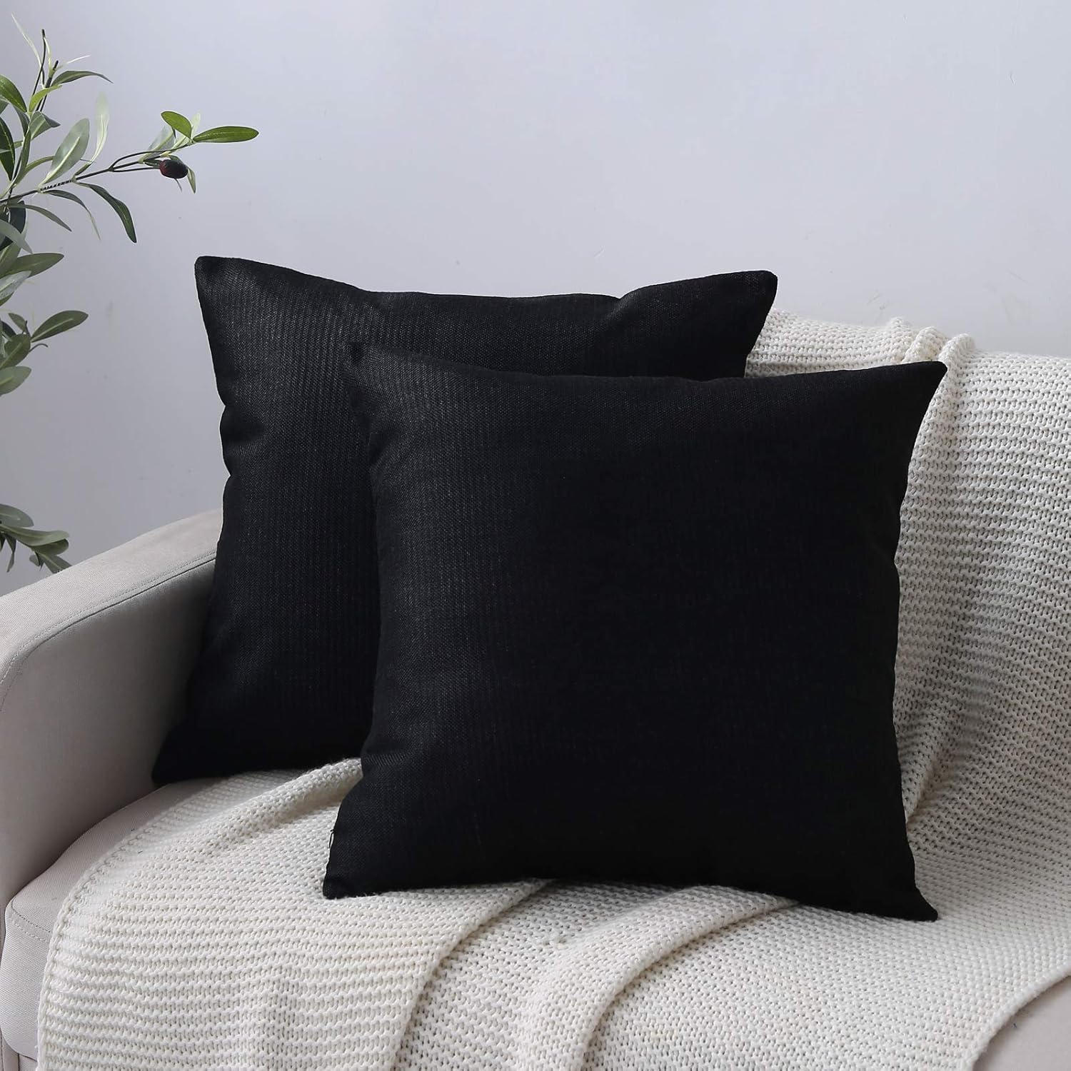 WLNUI Set of 2 Large Black Pillow Covers 22x22 Inch Square