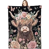 VODRM Highland Cow Blanket Cute Cattle with Floral Crown Throw Blankets,Gifts for Kids Adult Women Men,Lightweight Soft Fleece,Nature Lovers,Sofa Couch Bed Room Modern Rustic Decor 50x60in