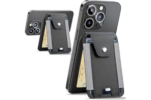 HiWe for Magsafe Wallet Stand with Privacy Flap Cover - Magnetic Card Holder for iPhone 15/14/13/12 Series, ID Window, 3 Card Slots, Fit 8 Cards, RFID Blocking, Vegan Leather, Black
