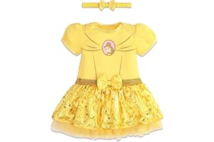 Disney Princess Ariel Cinderella Belle Snow White Baby Girls Dress and Headband Newborn to Infant