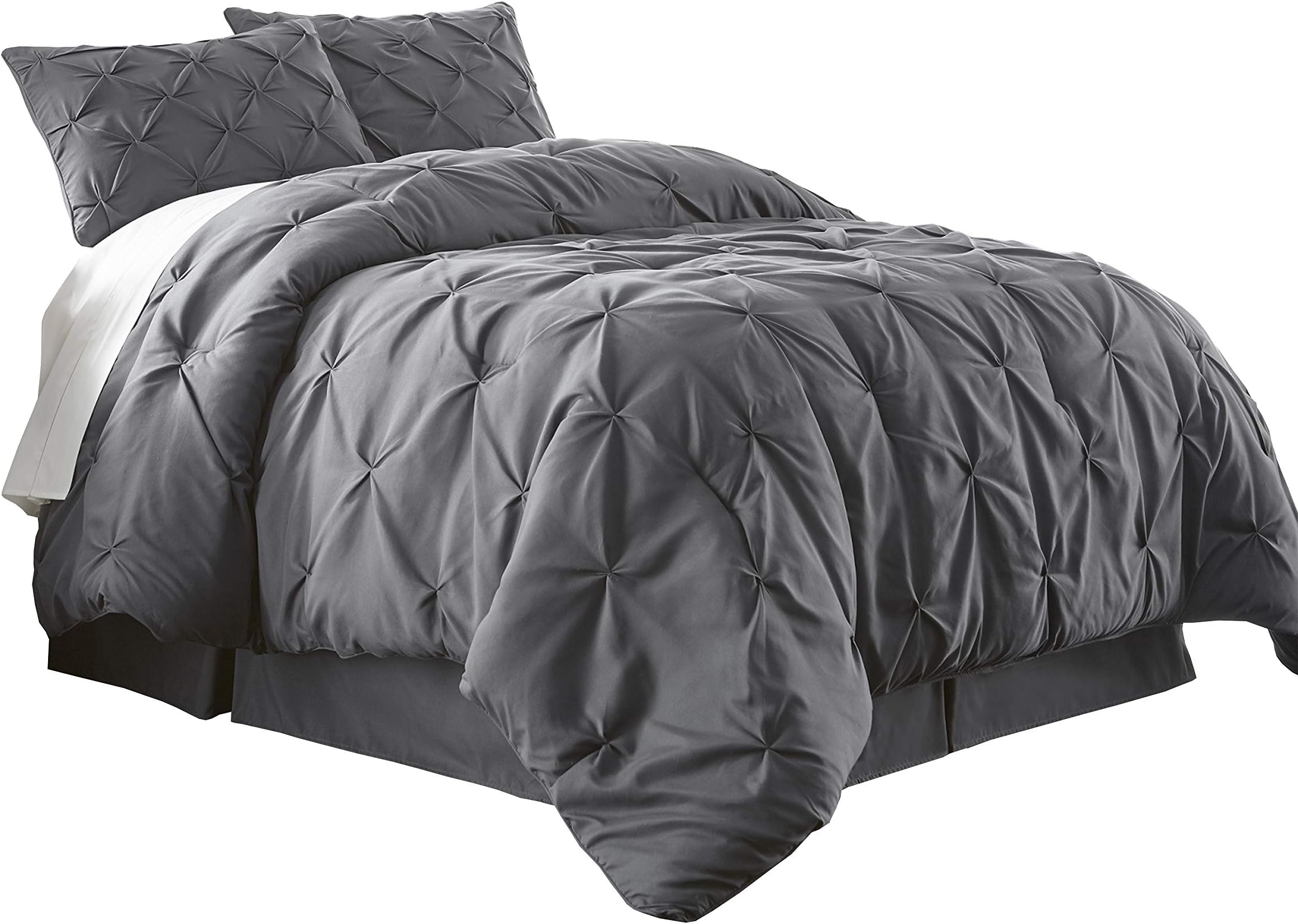 Chezmoi Collection Berlin 3-Piece Pintuck Bedding Comforter Set (Queen, Gray)