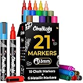 Chalkola Fine Tip Chalk Markers for Blackboard & Glass Marker (Pack of 21, 3mm Reversible Tip) | Washable Window Markers, Liquid Chalk Pens for Calendar, Mirror, Car | Chalkboard Pen Erasable