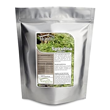 Nurafit Spirulina Presslinge I 4000 Kapseln I reine Spirulina Superfood Algen Tabs Tabletten I Mit B-Vitaminen I 1000g / 1kg