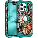 LONTECT for iPhone 16 Pro Max Case Shockproof 3 in 1 Heavy Duty Rugged Hybrid Sturdy High Impact Drop Protective Cover Flower Case for Apple iPhone 16 Pro Max 2024,Green