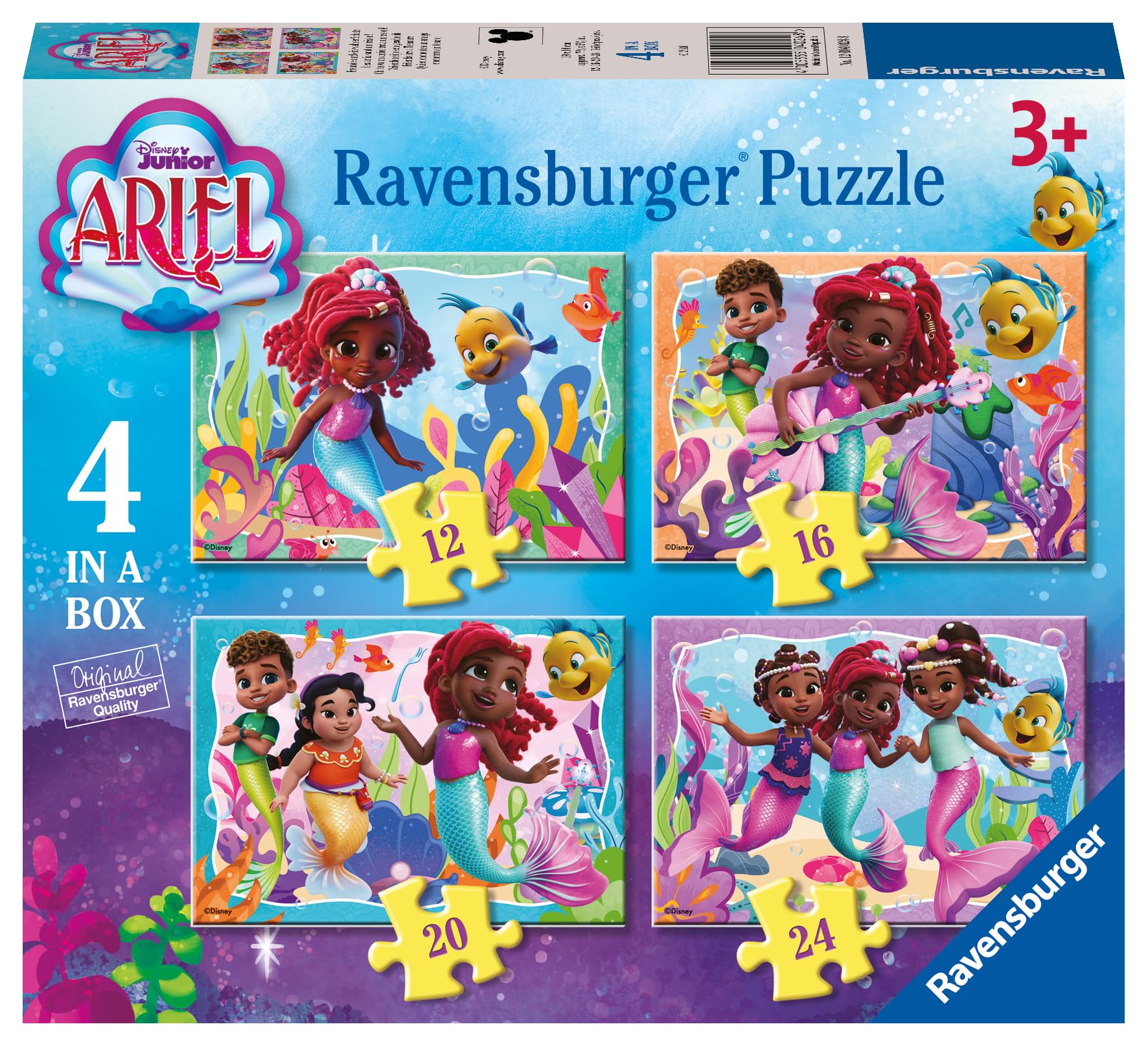 Ravensburger Disney Junior Ariel - The Little Mermaid Toys -4 in a Box Jigsaw Puzzles for Kids Age 3 Years Up - 12, 16, 20, 24 Pieces