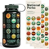 THE GEOPROJECT National Parks Plastic Water Bottle with Waterproof Stickers Kit, Light Weight and Wide Mouth Lid 32oz