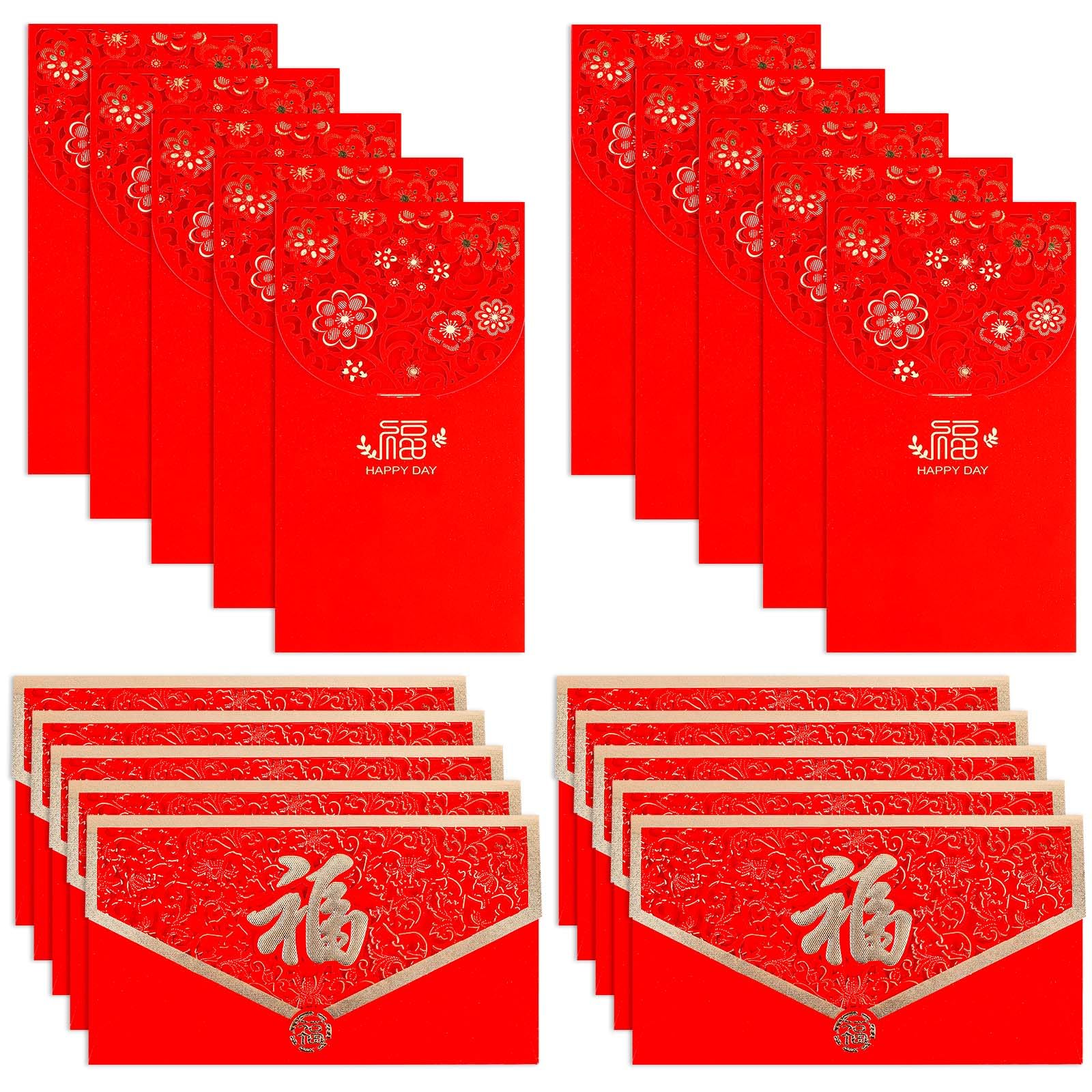 Photo 1 of 20pcs Red Envelopes, Red Pocket Horizontal Style + Vertical Style Hong Bao Card Hollow Large Chinese New Year Lucky Money Packet for Spring Festival Lunar New Year Wedding Birthday Gifts Invitation