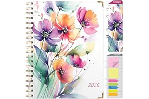 GLOBAL PRINTED PRODUCTS HARDCOVER 2026 Planner, 8.5"x11": 14 Months (November 2025 - December 2026), Daily Weekly Monthly Planner, Yearly Agenda, Bookmark, Pocket Folder and Sticky Note Set (Rainbow Floral)