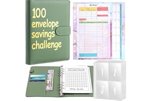 WORTADE 100 Envelope Challenge Binder,A5 Money Saving Budget Binder with Cash Envelopes - Savings Challenges Book to Save $5,050, Budget Planner Book with Accounting Page Olivergreen